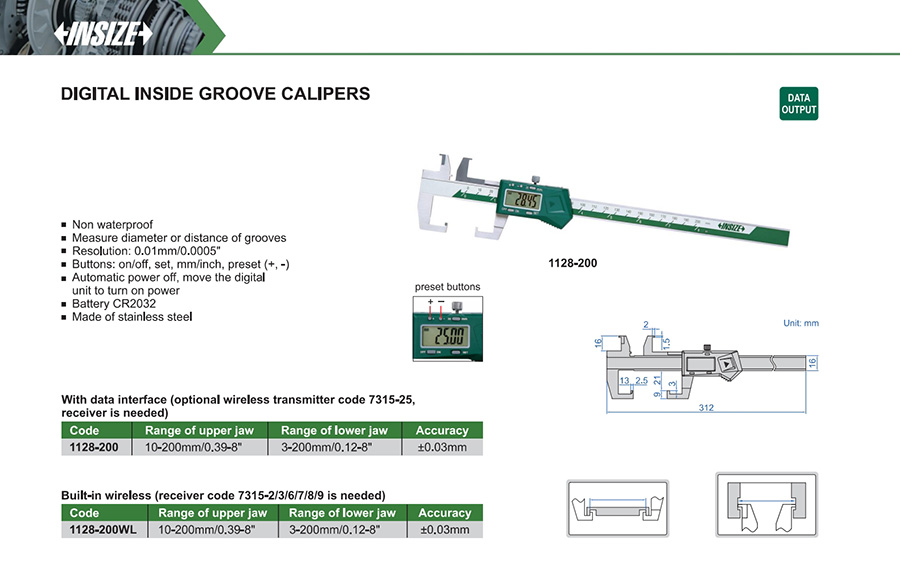INSIZE 1128-200 Digital Inside Groove Caliper 10-200mm/0.39-8" - photo 2