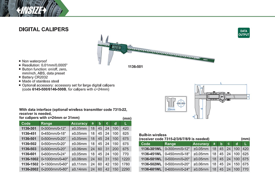 INSIZE 1136-1002 Digital Calipers 0-1000mm/0-40" - photo 2