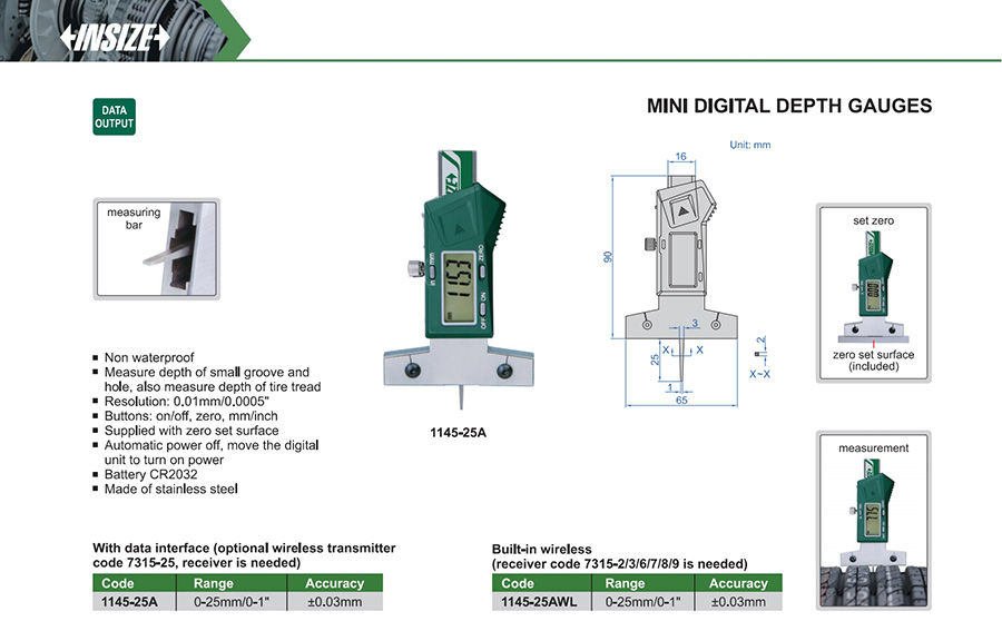 INSIZE 1145-25A Mini Digital Depth Gauge 0-25 mm - photo 2