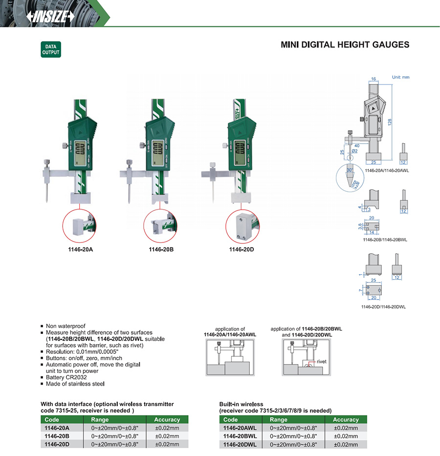 INSIZE 1146-20A Mini Digital Height Gauge 0-20 mm - photo 2