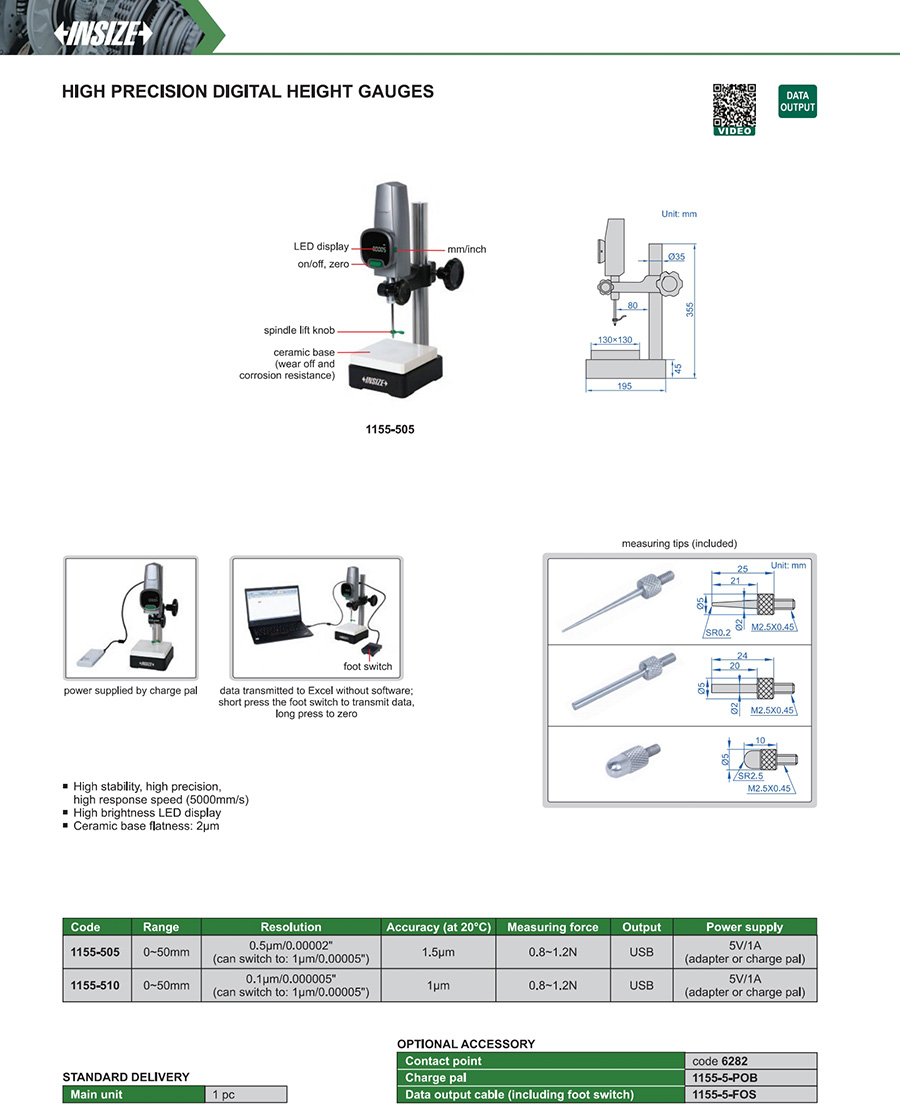 INSIZE 1155-510 High Precision Digital Height Gauge 0-50mm - photo 2