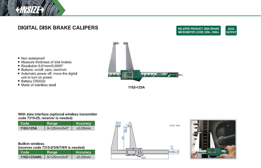 INSIZE 1162-125A Digital Disk Brake Caliper 0-125 mm - photo 2