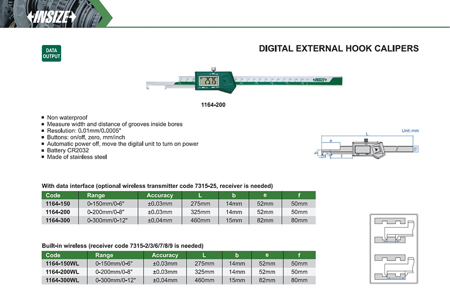 INSIZE 1164-300 Digital External Hook Caliper 0-300 mm - photo 2