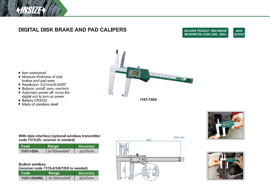 INSIZE 1167-150A Digital Disk Brake And Pad Caliper 0-150 mm - photo 2