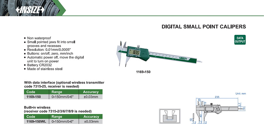 INSIZE 1169-150 Digital Small Point Caliper 0-150mm - photo 2