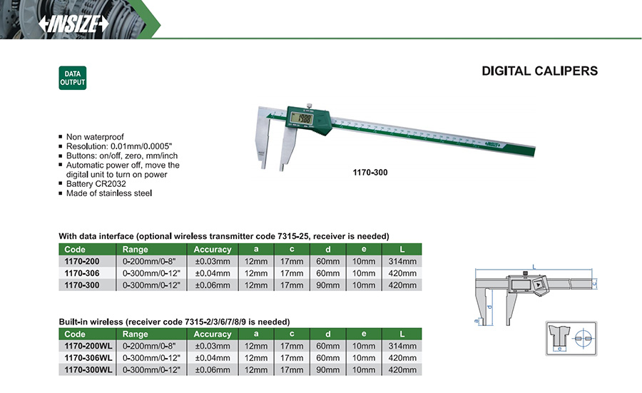 INSIZE 1170-300 Digital Caliper 0-300mm/0-12" - photo 2
