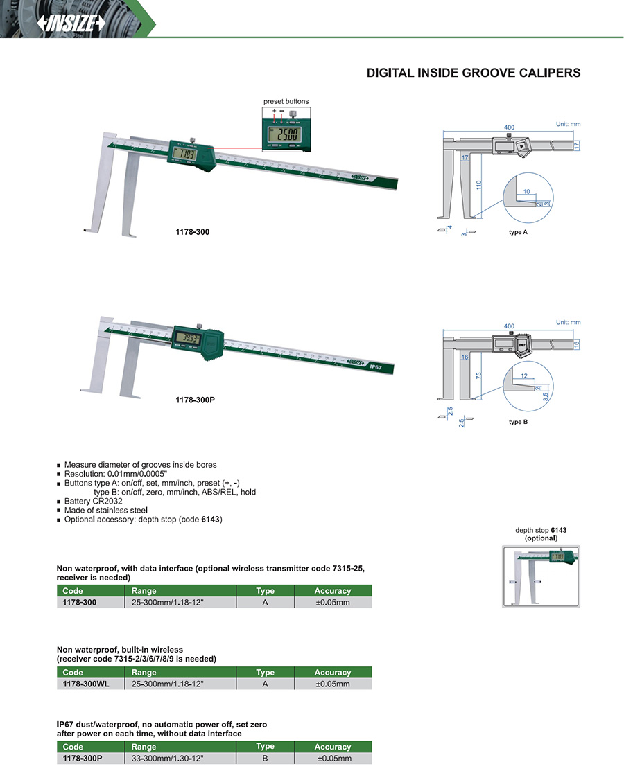 INSIZE 1178-300 Digital Inside Groove Caliper 25-300mm/1.18-12" - photo 2