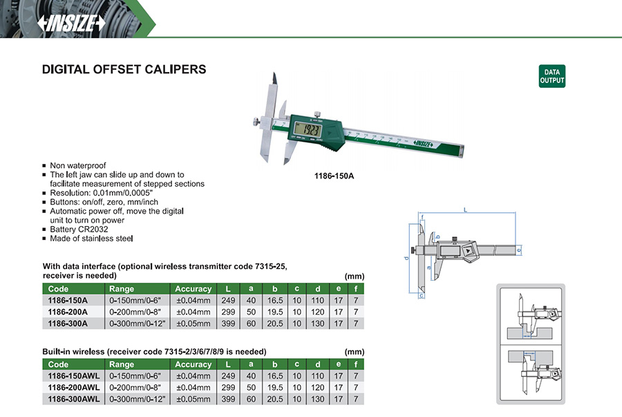 INSIZE 1186-150A Digital Offset Caliper 0-150mm/0-6" - photo 2