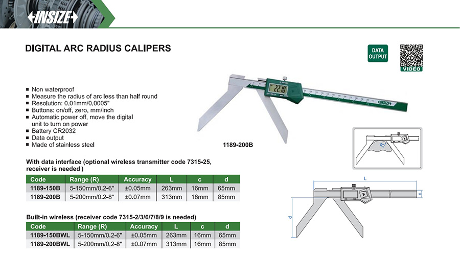INSIZE 1189-200B Digital Arc Radius Calipers 5-200mm/0.2-8" - photo 2