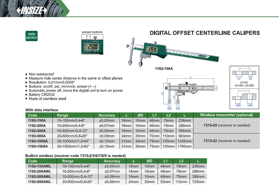 INSIZE 1192-150A Digital Offset Centerline Caliper 10-150mm/0.4-6" - photo 2