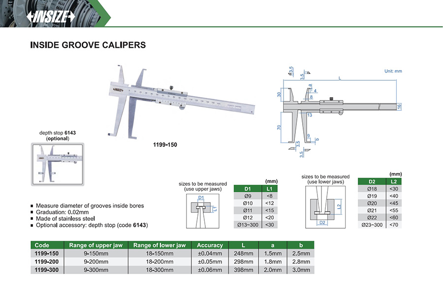 INSIZE 1199-150 Inside Groove Caliper 9-150mm - photo 2