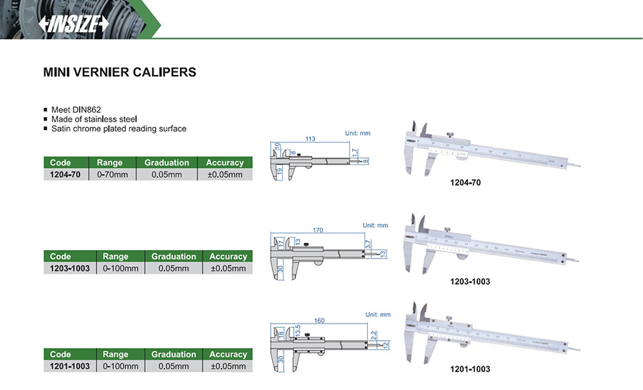 INSIZE 1201-1003 Mini Vernier Caliper 0-100mm - photo 2