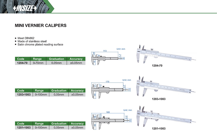 INSIZE 1204-70 Mini Vernier Caliper 0-70mm - photo 2