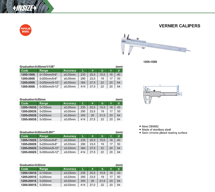 INSIZE 1205-2002S Vernier Calipers 0-200mm/0-8" - photo 2