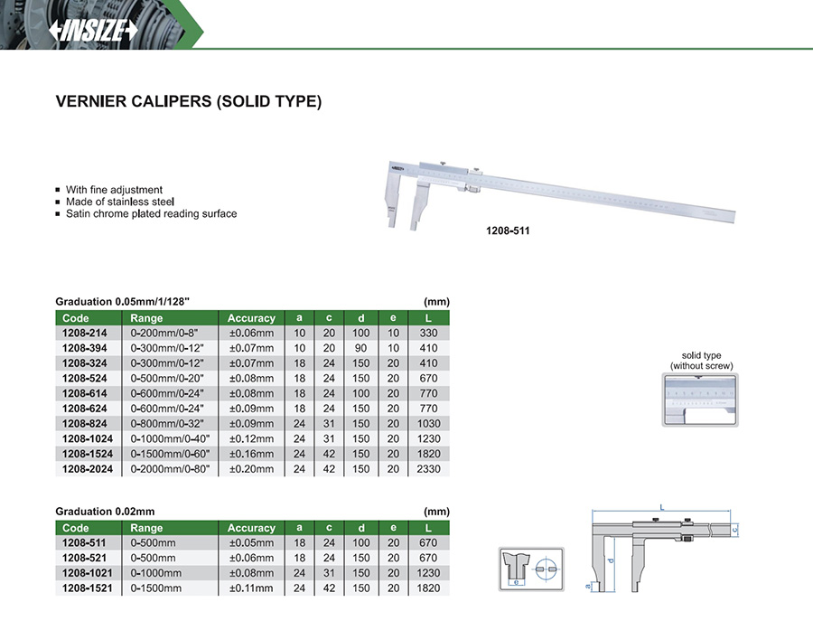 INSIZE 1208-521 Vernier Calipers (Solid Type) 0-500mm - photo 2