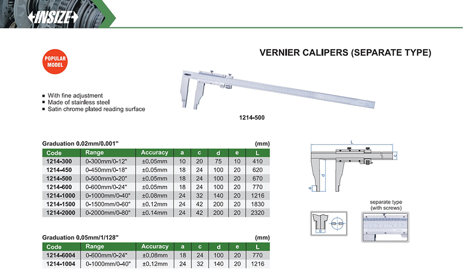 INSIZE 1214-2000 Vernier Caliper (Separate Type) 0-2000mm/0-80" - photo 2