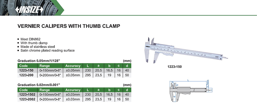 INSIZE 1223-1502 Vernier Calipers With Thumb Clamp 0-150mm/0-6" - photo 2