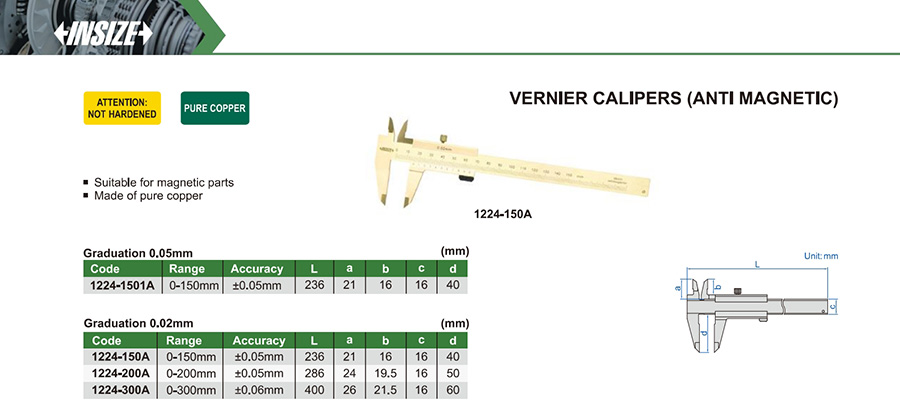 INSIZE 1224-150A Vernier Calipers (Anti Magnetic) 0-150mm - photo 2