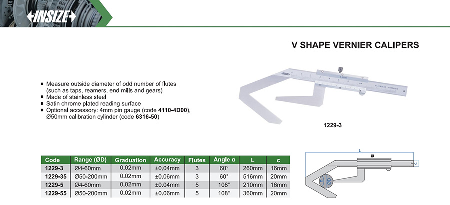 INSIZE 1229-5 V Shape Vernier Caliper Ø4-60 mm - photo 2