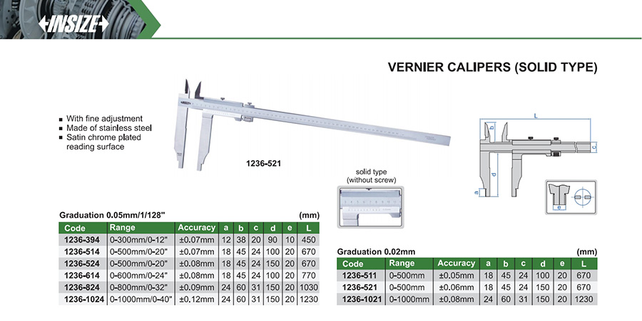 INSIZE 1236-1021 Vernier Calipers (Solid Type) 0-1000mm - photo 2