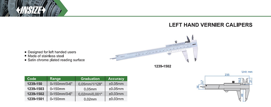 INSIZE 1239-1501 Left Hand Vernier Calipers 0-150mm - photo 2