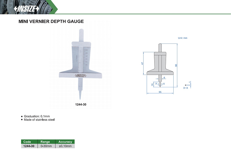 INSIZE 1244-30 Mini Vernier Depth Gauge 0-30mm - photo 2