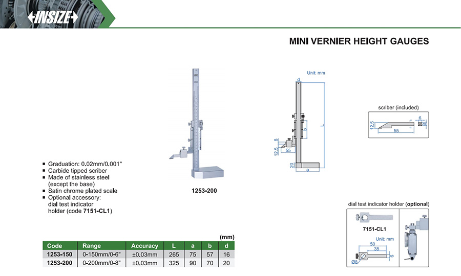 INSIZE 1253-200 Mini Vernier Height Gauge 0-200mm - photo 2