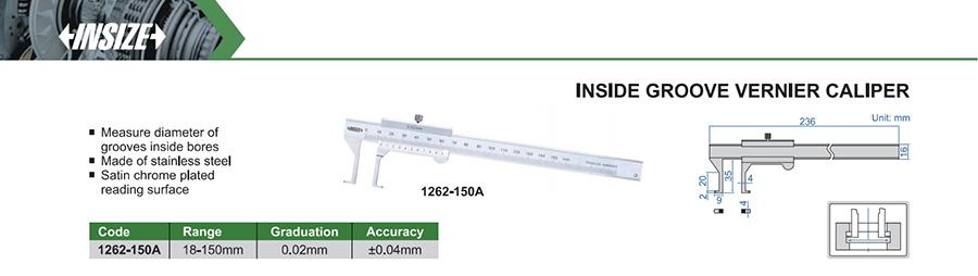 INSIZE 1262-150A Inside Groove Vernier Caliper 18-150mm - photo 2