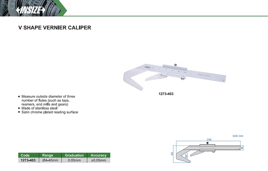 INSIZE 1273-403 V Shape Vernier Caliper Ø4-40 mm - photo 2