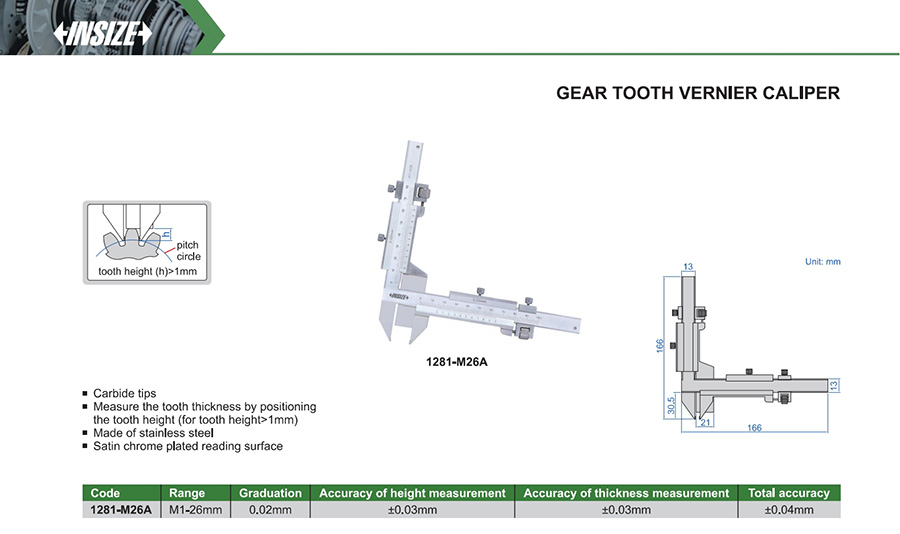 INSIZE 1281-M26A Gear Tooth Vernier Caliper M1-26mm - photo 2