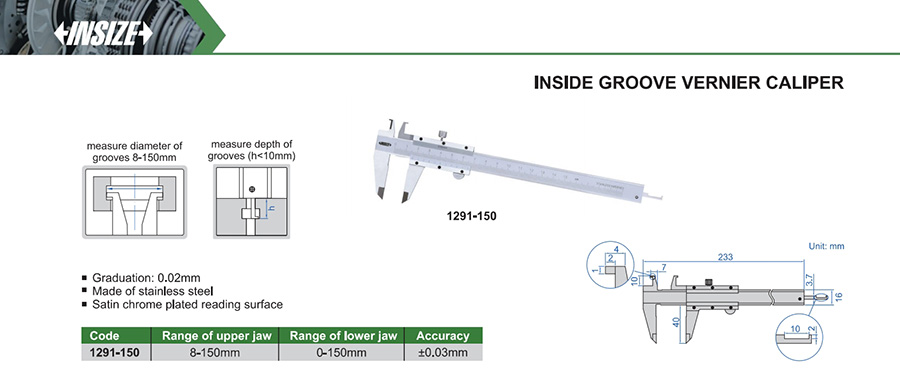 INSIZE 1291-150 Inside Groove Vernier Caliper 8-150mm - photo 2