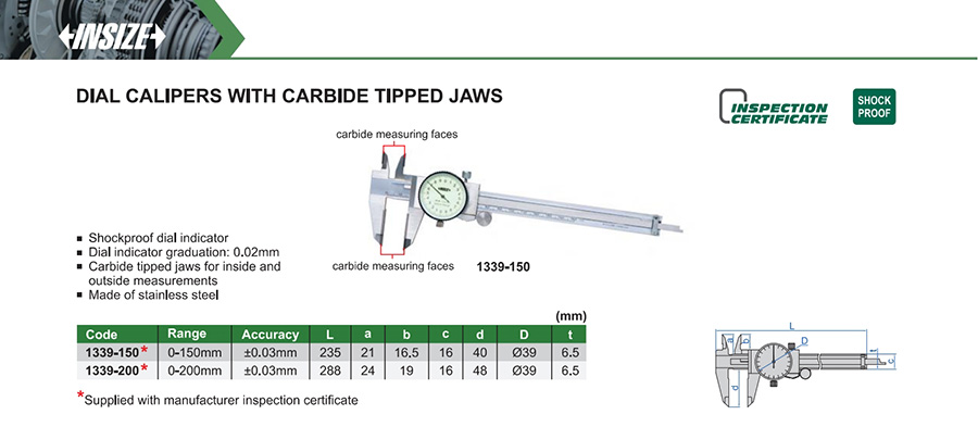 INSIZE 1339-200 Dial Calipers With Carbide Tipped Jaws 0-200mm - photo 2