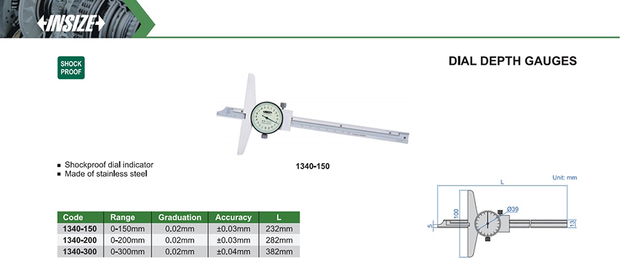 INSIZE 1340-300 Dial Depth Gauge 0-300 mm - photo 2