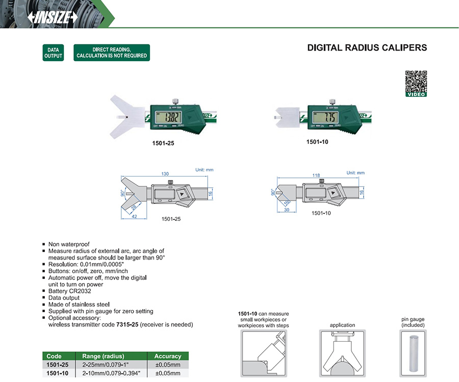 INSIZE 1501-25 Digital Radius Caliper 2-25 mm - photo 2
