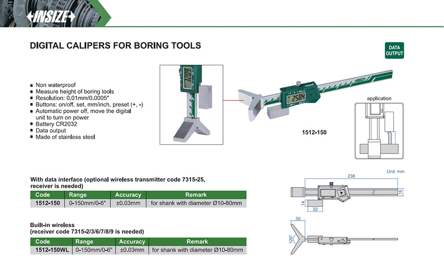 INSIZE 1512-150 Digital Caliper For Boring Tools 0-150 mm - photo 2