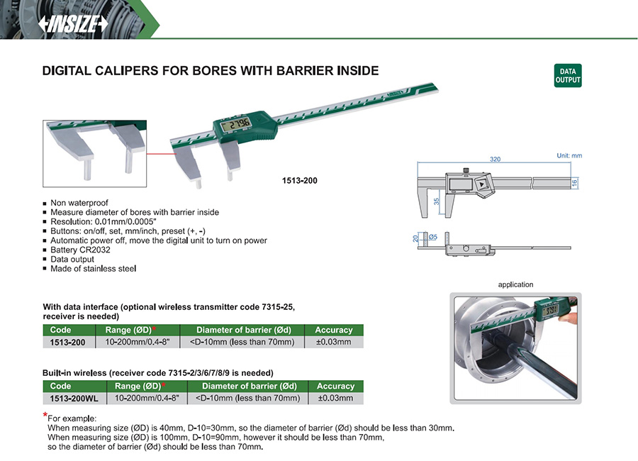 INSIZE 1513-200 Digital Caliper For Bores With Barrier Inside 10-200 mm - photo 2