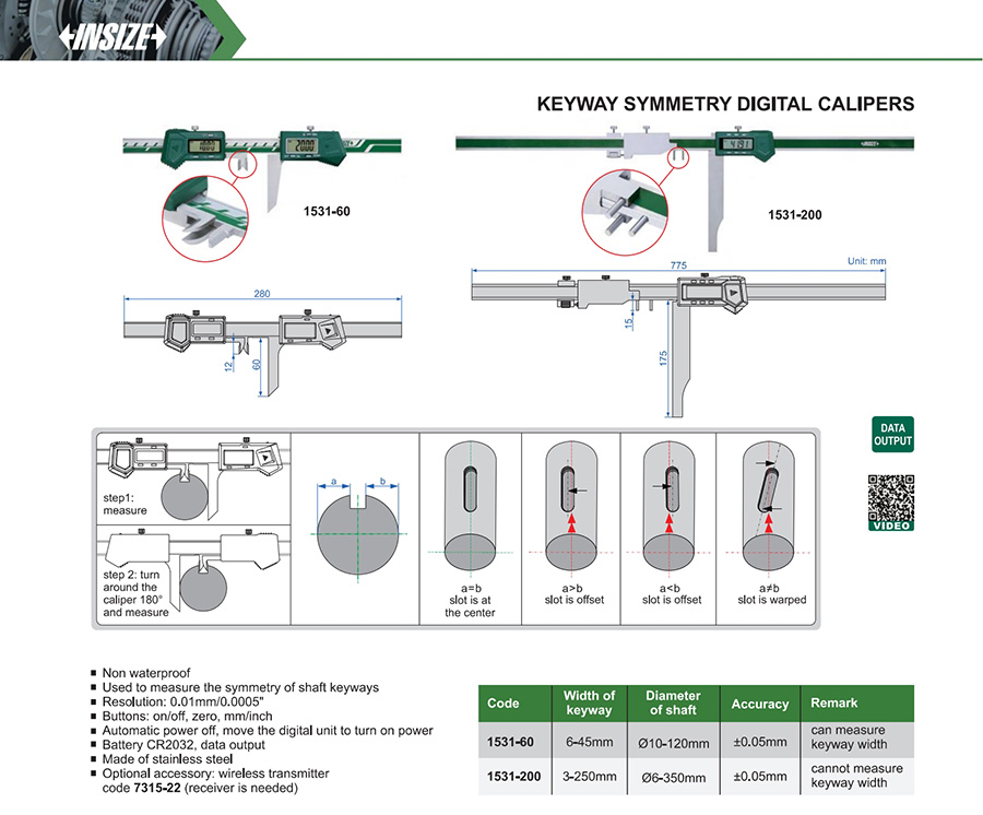 INSIZE 1531-200 Keyway Symmetry Digital Caliper - photo 2