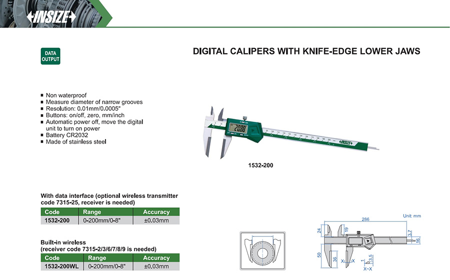 INSIZE 1532-200 Digital Caliper With Knife-Edge Lower Jaws 0-200mm - photo 2