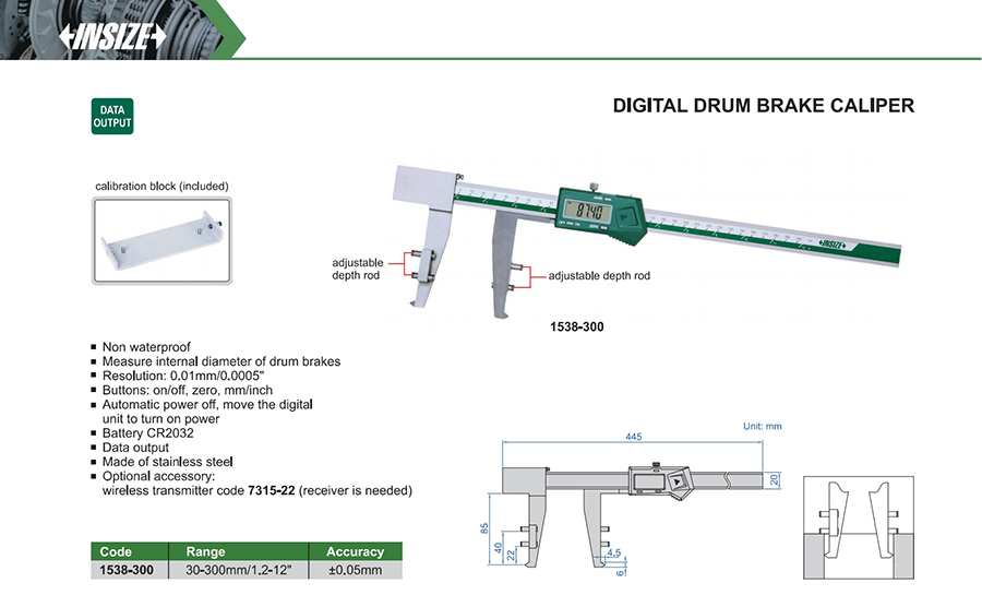 INSIZE 1538-300 Digital Drum Brake Caliper 30-300 mm - photo 2