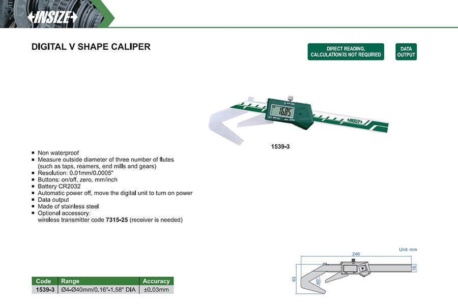 INSIZE 1539-3 Digital V Shape Caliper Ø4-Ø40 mm - photo 2