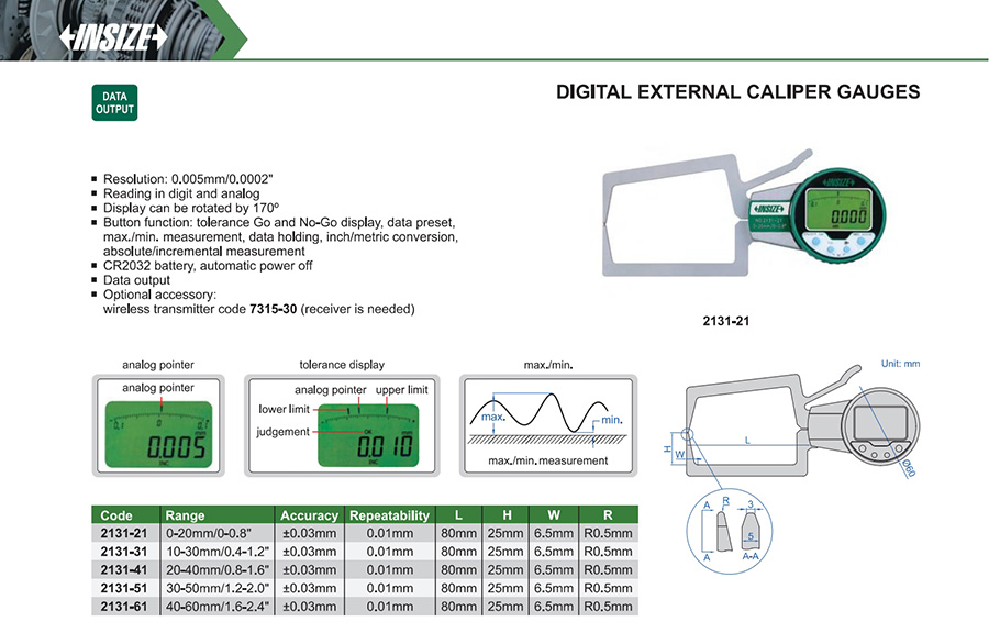 INSIZE 2131-21 Digital External Caliper Gauge 0-20mm - photo 2