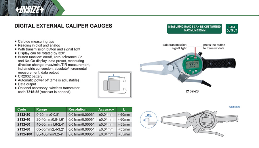INSIZE 2132-20 Digital External Caliper Gauge 0-20mm - photo 2