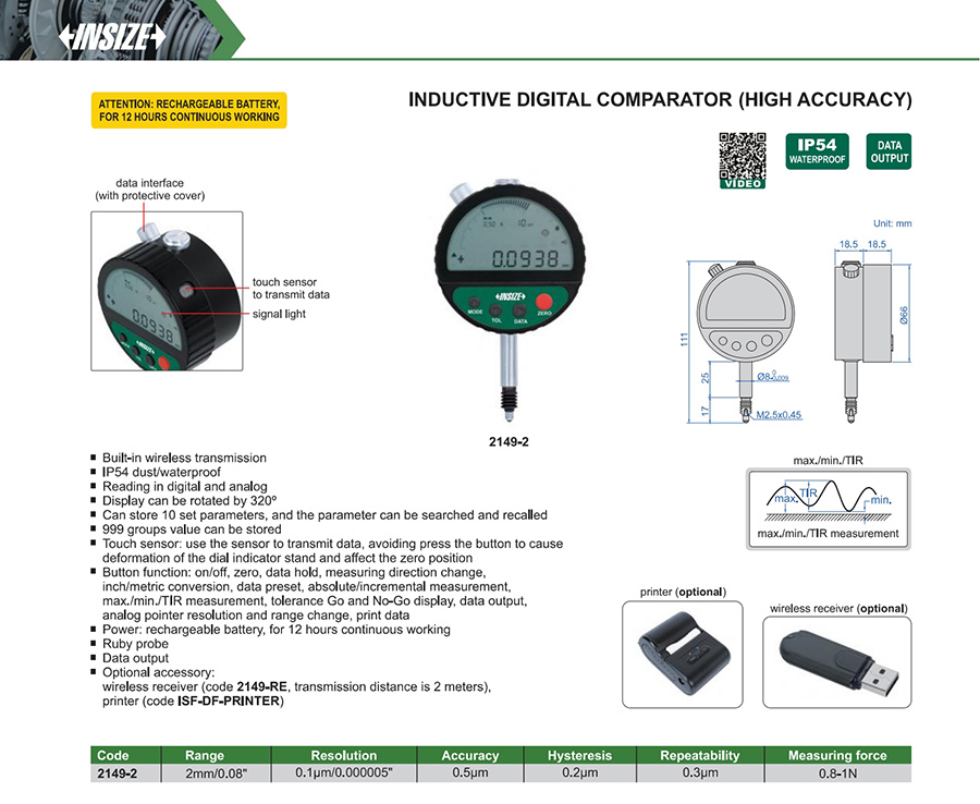 INSIZE 2149-2 Inductive Digital Comparator 2mm - photo 2