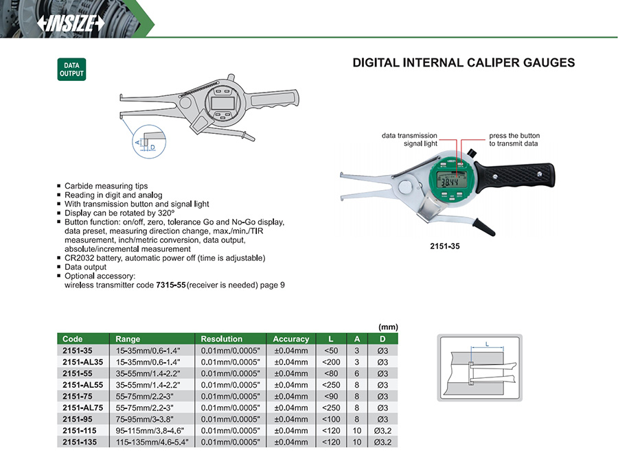 INSIZE 2151-35 Digital Internal Caliper Gauge 15-35mm - photo 2