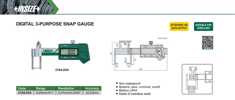 INSIZE 2164-25A Digital 3-Purpose Snap Gauge 0-25mm - photo 2