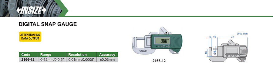 INSIZE 2166-12 Digital Snap Gauge, 0-12mm/0-0.5" - photo 2