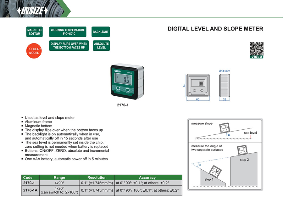 INSIZE 2170-1 Digital Level and Slope Meter, 4x90° - photo 2