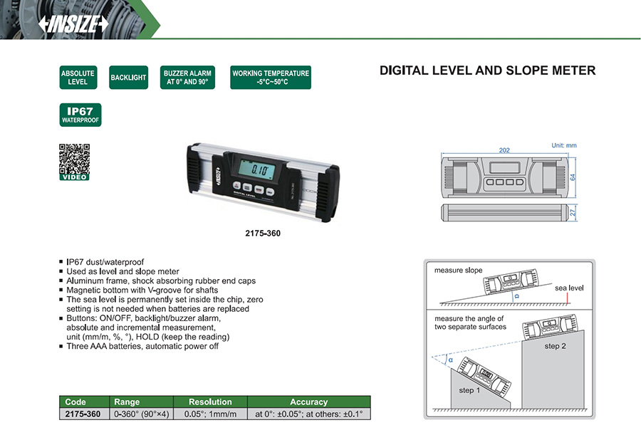 INSIZE 2175-360 Digital Level and Slope Meter, 0-360° - photo 2