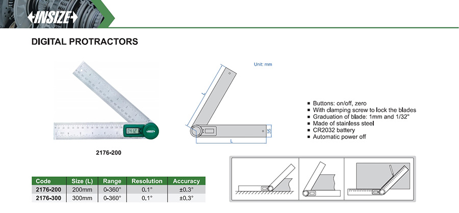 INSIZE 2176-200 Digital Protractor 200mm - photo 2