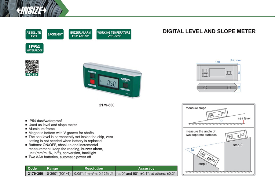 INSIZE 2179-360 Digital Level and Slope Meter, 0-360° - photo 2
